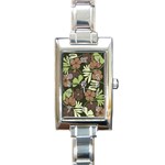 Flowers Leaves Plant Botanical Boho Bohemian Minimalist Nature Rectangle Italian Charm Watch