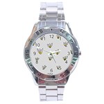 Pattern Leaves Daisies Print Stainless Steel Analogue Watch