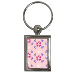 Flower Heart Print Pattern Pink Key Chain (Rectangle)