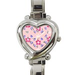 Flower Heart Print Pattern Pink Heart Italian Charm Watch