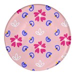 Flower Heart Print Pattern Pink Round Glass Fridge Magnet (4 pack)