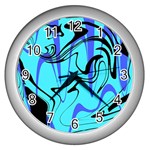 Mint Background Swirl Blue Black Wall Clock (Silver)