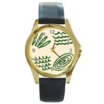 Elements Scribbles Wiggly Lines Round Gold Metal Watch