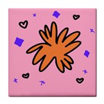 Doodle Flower Sparkles Orange Pink Tile Coaster