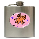 Doodle Flower Sparkles Orange Pink Hip Flask (6 oz)
