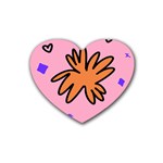 Doodle Flower Sparkles Orange Pink Rubber Coaster (Heart)