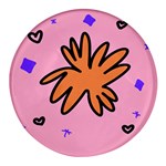 Doodle Flower Sparkles Orange Pink Round Glass Fridge Magnet (4 pack)