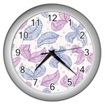 Leaves Line Art Background Wall Clock (Silver)