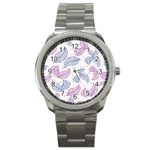 Leaves Line Art Background Sport Metal Watch