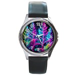 Spring Flower Neon Wallpaper Round Metal Watch