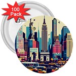 Skyscrapers City Usa 3  Buttons (100 pack) 