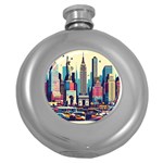 Skyscrapers City Usa Round Hip Flask (5 oz)