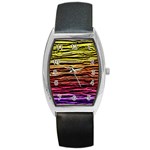 Rainbow Wood Digital Paper Pattern Barrel Style Metal Watch