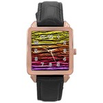 Rainbow Wood Digital Paper Pattern Rose Gold Leather Watch 