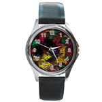 Floral Patter Flowers Floral Drawing Round Metal Watch