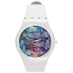 Abstarct cobalt waves Round Plastic Sport Watch (M)