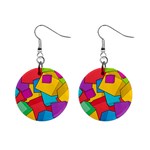 Abstract Cube Colorful  3d Square Pattern Mini Button Earrings