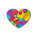 Abstract Cube Colorful  3d Square Pattern Rubber Heart Coaster (4 pack)