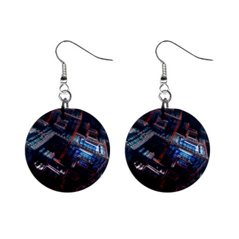 Fractal Cube 3d Art Nightmare Abstract Mini Button Earrings from ArtsNow.com Front