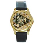 Triangle Geometry Colorful Fractal Pattern Round Gold Metal Watch