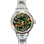 Flowers Pattern Art Floral Texture Round Italian Charm Watch