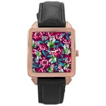 Flowers Pattern Art Texture Floral Rose Gold Leather Watch 