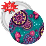 Floral Pattern Abstract Colorful Flow Oriental Spring Summer 3  Buttons (10 pack) 