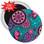 Floral Pattern Abstract Colorful Flow Oriental Spring Summer 3  Magnets (100 pack)