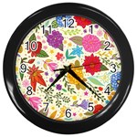 Colorful Flowers Pattern Wall Clock (Black)