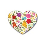 Colorful Flowers Pattern Rubber Coaster (Heart)