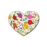 Colorful Flowers Pattern Rubber Heart Coaster (4 pack)