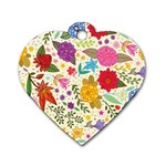 Colorful Flowers Pattern Dog Tag Heart (Two Sides)