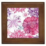 Violet Floral Pattern Framed Tile