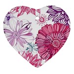 Violet Floral Pattern Heart Ornament (Two Sides)