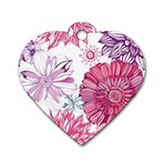 Violet Floral Pattern Dog Tag Heart (Two Sides)