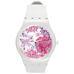 Violet Floral Pattern Round Plastic Sport Watch (M)