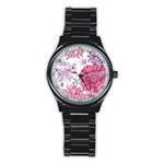 Violet Floral Pattern Stainless Steel Round Watch