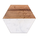 Violet Floral Pattern Marble Wood Coaster (Hexagon) 