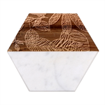 Leaves Floral Pattern Nature Marble Wood Coaster (Hexagon) 