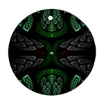 Fractal Green Black 3d Art Floral Pattern Ornament (Round)