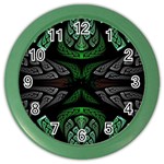 Fractal Green Black 3d Art Floral Pattern Color Wall Clock