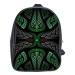 Fractal Green Black 3d Art Floral Pattern School Bag (Large)