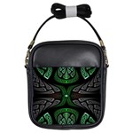 Fractal Green Black 3d Art Floral Pattern Girls Sling Bag