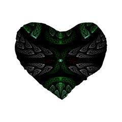 Fractal Green Black 3d Art Floral Pattern Standard 16  Premium Flano Heart Shape Cushions from ArtsNow.com Front