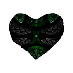 Fractal Green Black 3d Art Floral Pattern Standard 16  Premium Flano Heart Shape Cushions from ArtsNow.com Back