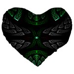 Fractal Green Black 3d Art Floral Pattern Large 19  Premium Flano Heart Shape Cushions