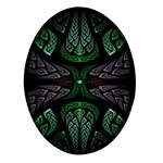 Fractal Green Black 3d Art Floral Pattern Oval Glass Fridge Magnet (4 pack)