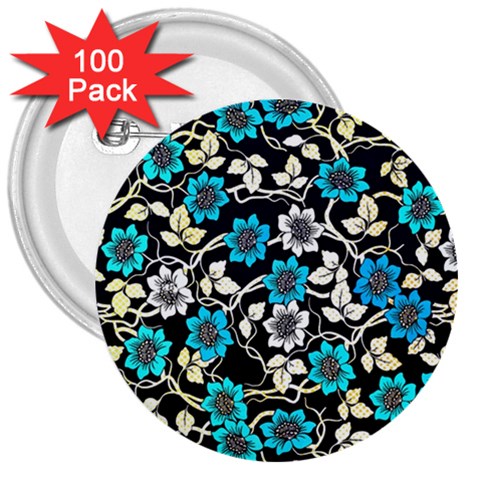 Blue Flower Floral Flora Naure Pattern 3  Buttons (100 pack)  from ArtsNow.com Front