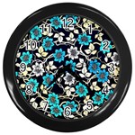 Blue Flower Floral Flora Naure Pattern Wall Clock (Black)