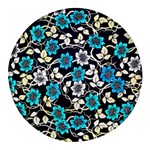 Blue Flower Floral Flora Naure Pattern Round Glass Fridge Magnet (4 pack)